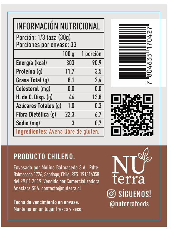 Avena instantánea Libre de Gluten 1 kilo