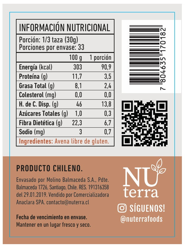 Harina de Avena Libre de Gluten 1 kilo